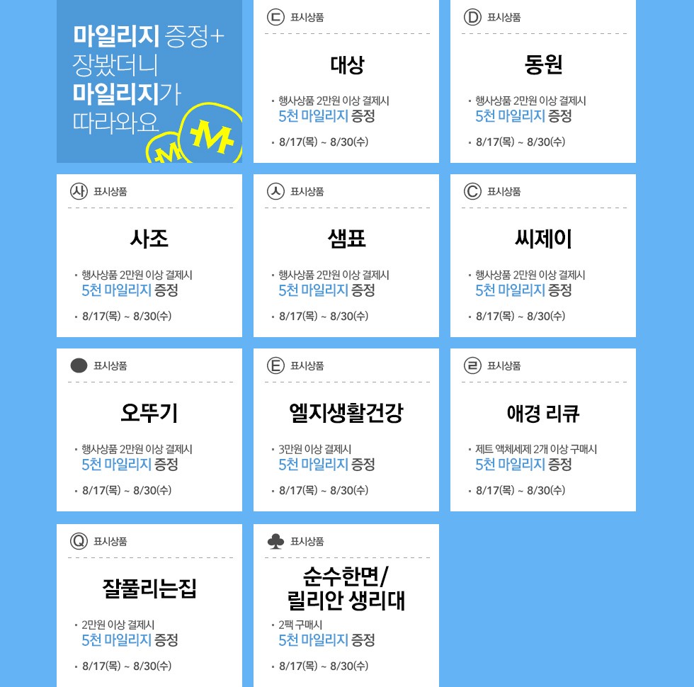 마일리지 증정 - 장봤더니 상품권이 따라와요